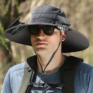 Wide Brim hat with Solar-Powered Fans